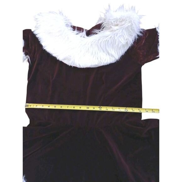 Christmas Caroler Mrs Santa Velvet Mini Dress M L Costume Burghandy Velvet White - Picture 13 of 16
